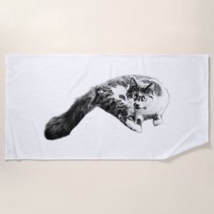 Bold Long‑Tail Cat Portrait Towel