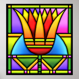 bold lotus/tulip stain glass design poster