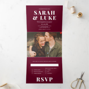 BOLD LOVE Modern All-In-One Photo Wedding Tri-Fold Invitation