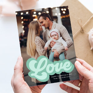 Bold Love Script Mint Green Photo Valentine's Day Holiday Card