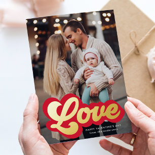 Bold Love Script Red and Gold Valentine's Day Foil Holiday Card