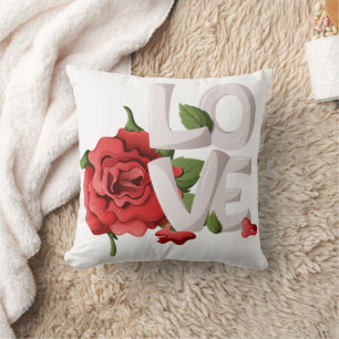 Bold Love Typography with Romantic Red Rose Cushion