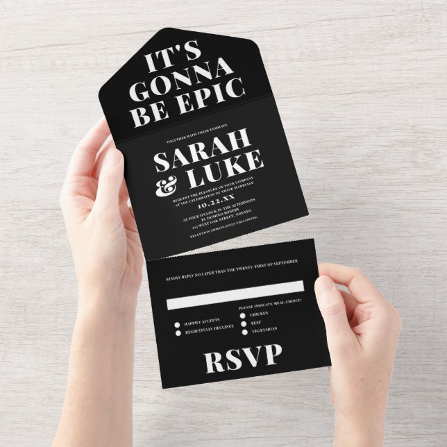 BOLD LOVE Wedding Black White - It's Gonna Be Epic All In One Invitation (Tearaway)