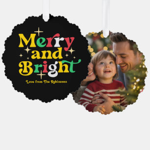 Bold Luxe Merry & Bright Retro Christmas Photo Tree Decoration Card