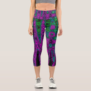 Bold Magenta Abstract Groovy Atomic Waves Capri Leggings
