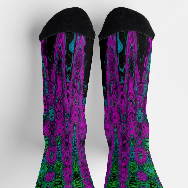 Bold Magenta Abstract Groovy Atomic Waves Socks (Top)