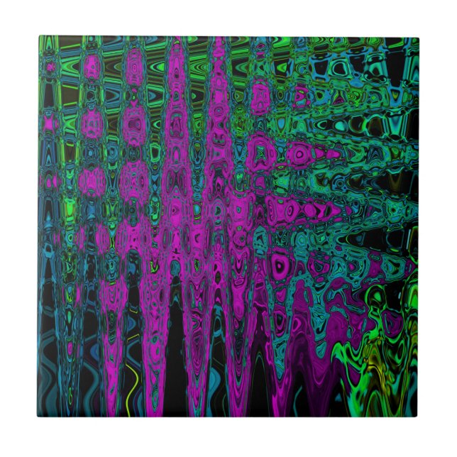 Bold Magenta Abstract Groovy Atomic Waves Tile (Front)