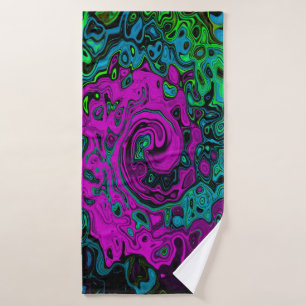 Bold Magenta Abstract Groovy Liquid Art Swirl Bath Towel