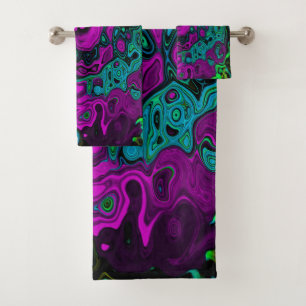 Bold Magenta Abstract Groovy Liquid Art Swirl Bath Towel Set
