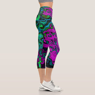 Bold Magenta Abstract Groovy Liquid Art Swirl Capri Leggings