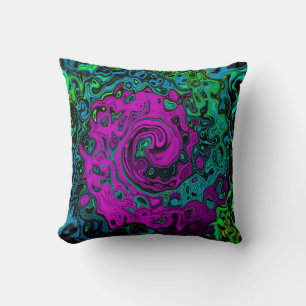 Bold Magenta Abstract Groovy Liquid Art Swirl Cushion