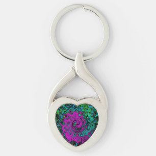 Bold Magenta Abstract Groovy Liquid Art Swirl Key Ring