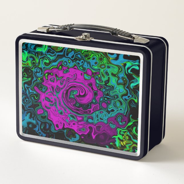 Bold Magenta Abstract Groovy Liquid Art Swirl Metal Lunch Box (Front)