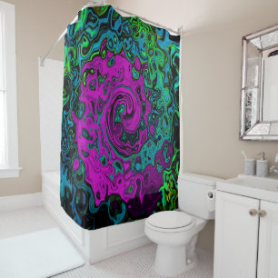 Bold Magenta Abstract Groovy Liquid Art Swirl Shower Curtain
