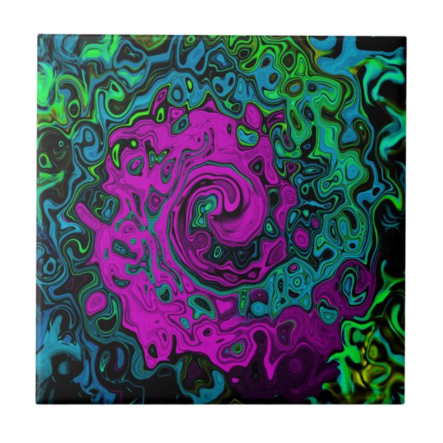 Bold Magenta Abstract Groovy Liquid Art Swirl Tile (Front)