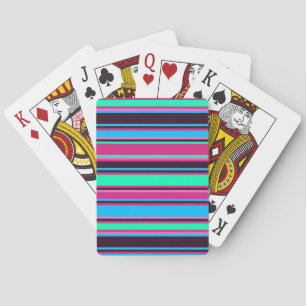 Bold Magenta, Aqua, & Blue Striped Poker Cards