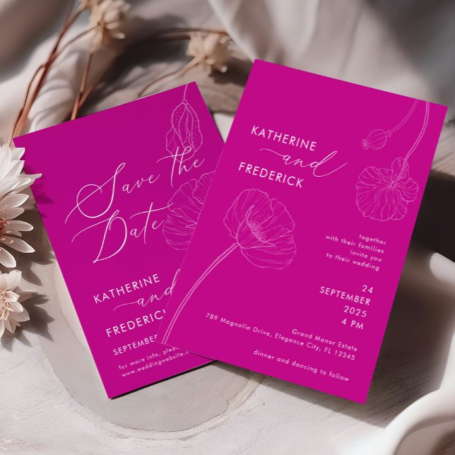 Bold Magenta Elegant Wildflowers Wedding Invitation (Creator Uploaded)