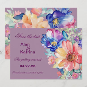 Bold Magenta Floral Modern Save the Date Card