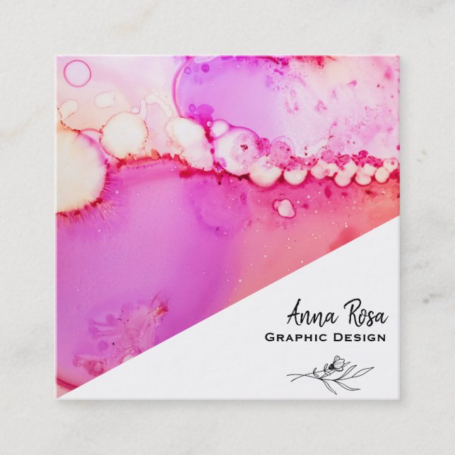 *~* Bold Marble Abstract Organic Watercolor Square Business Card (Front)