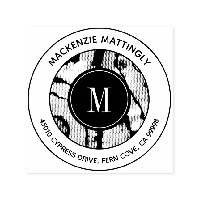 Bold Marble Agate Tie Dye Texture Monogram Address Self-inking Stamp (Design)
