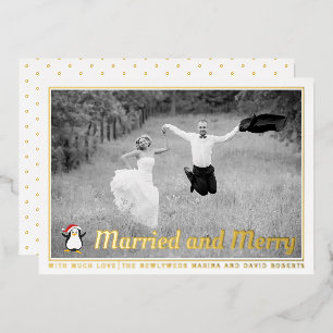 Bold Married and Merry Christmas photo gold Foil Holiday Card