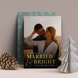 Bold Married & Bright Wedding Photo Newlywed Foil Holiday Card