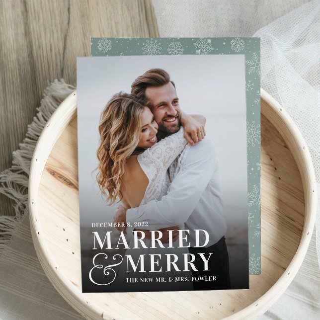 Bold Married & Merry Wedding Photo Newlywed Holiday Card (Creator Uploaded)