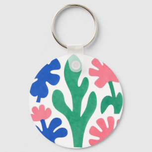 Bold Matisse Style Floral Cutouts Key Ring