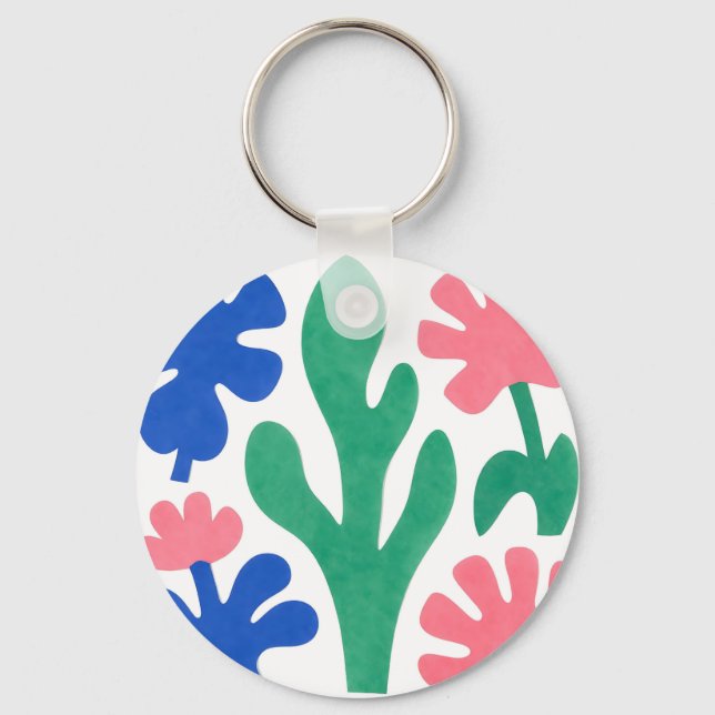 Bold Matisse Style Floral Cutouts Key Ring (Front)
