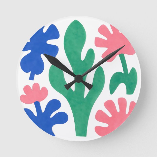 Bold Matisse Style Floral Cutouts Round Clock (Front)