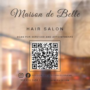 Bold Matte Black Signature Script QR Code Business Window Cling