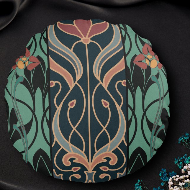 Bold Maximalist Art Nouveau  Round Cushion (Creator Uploaded)