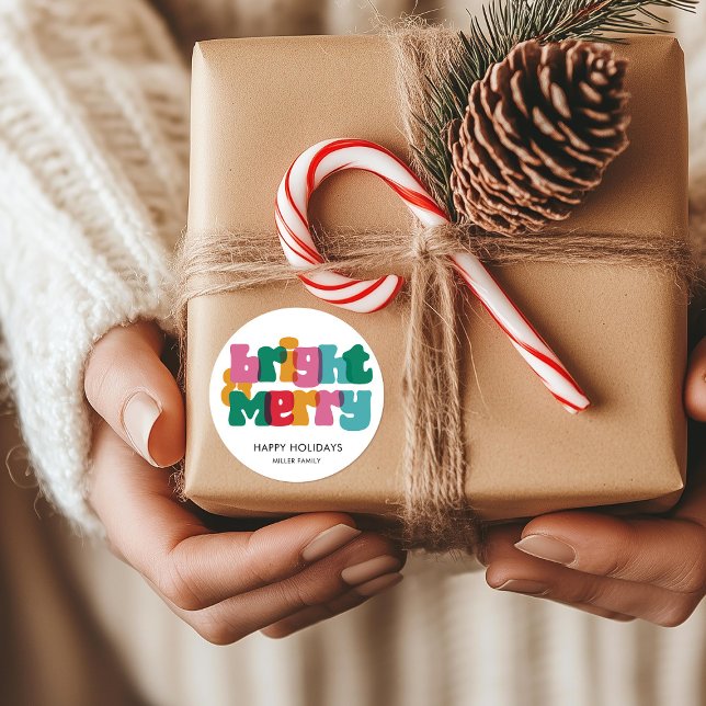 Bold Merry Bright Happy Holiday Monogram Square Sticker (Creator Uploaded)
