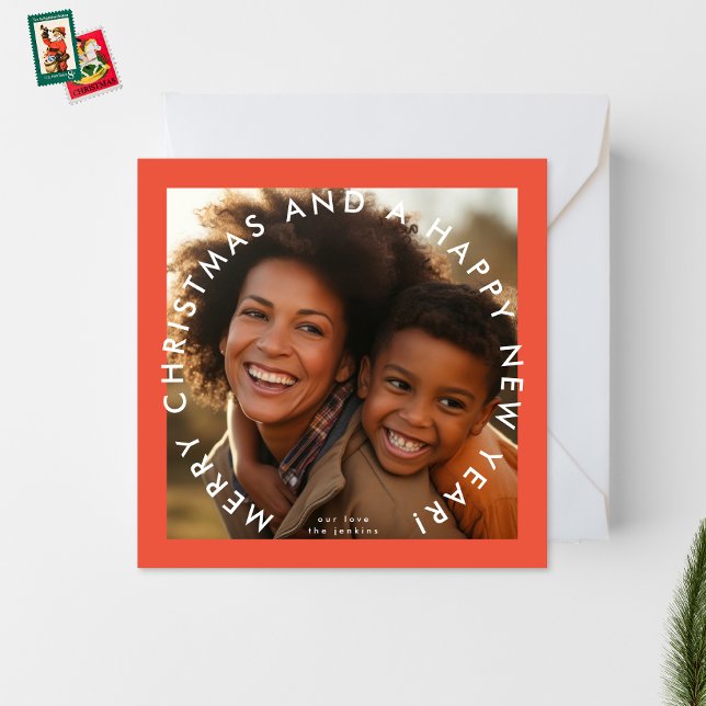 Bold Merry Christmas Happy New Year Photo Square Holiday Card (Creator Uploaded)
