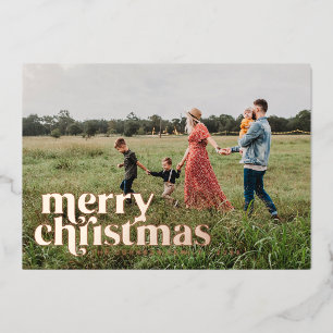 Bold Merry Christmas Single Photo Personalise Foil Holiday Card