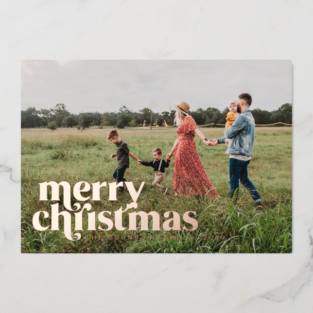 Bold Merry Christmas Single Photo Personalise Foil Holiday Card (Front)