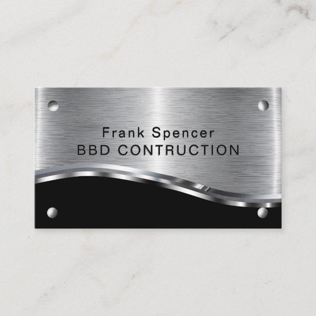 Bold Metallic Look Construction Business Card: Bus Business Card (Front)
