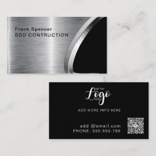 Bold Metallic Look Construction Business Card: Bus Business Card