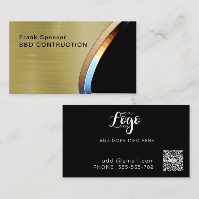 Bold Metallic Look Construction Business Card: Bus Card (Front/Back)