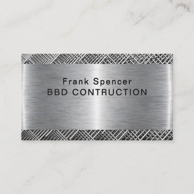 Bold Metallic Look Construction Business Card: Card (Front)
