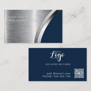Bold Metallic Look Construction Navy & silver Business Card
