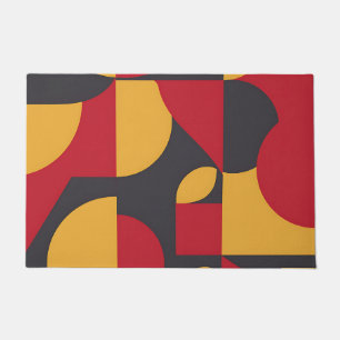 Bold Mid-Century Geometric Red Yellow Gray Pattern Doormat