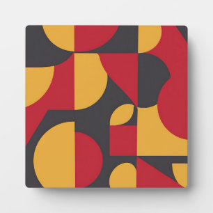 Bold Mid-Century Geometric Red Yellow Gray Pattern Plaque