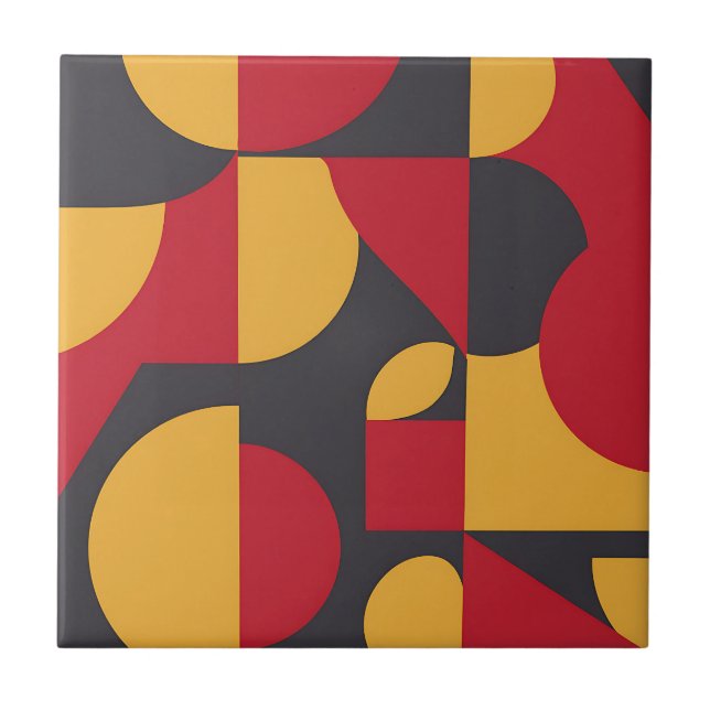 Bold Mid-Century Geometric Red Yellow Gray Pattern Tile (Front)