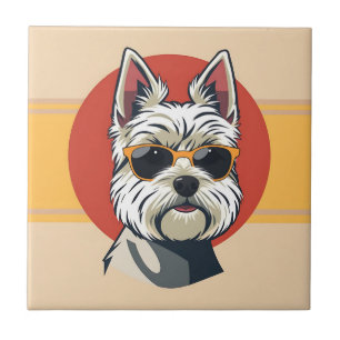 Bold Mid-Century Modern Maltese Dog Portrait Tile