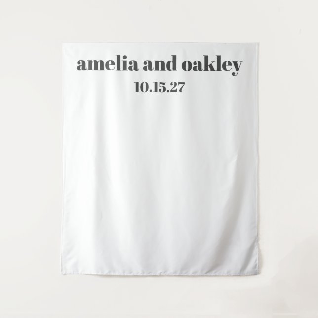 Bold Minimal Black White Custom Wedding Backdrop Tapestry (Front)