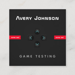 Bold & Minimal Black White Red Game Tester Gamer Square Business Card