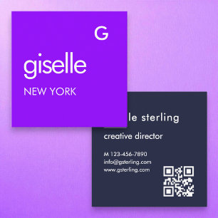 Bold Minimal Modern Purple Blue QR Code Square Business Card