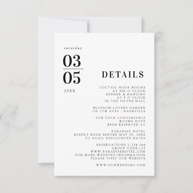 Bold Minimal Trending Wedding Details Card (Front)