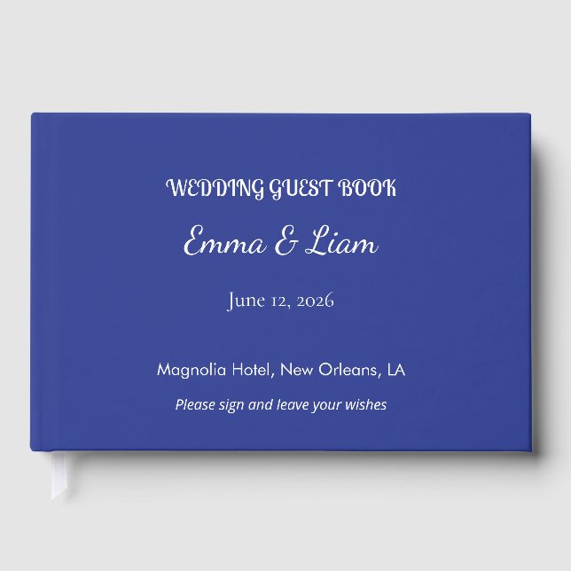 Bold Minimal Wedding Invite in Deep Blue Guest Book (Front)